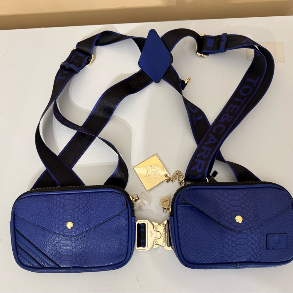 Blue Crossbody Bag with Gold Accents